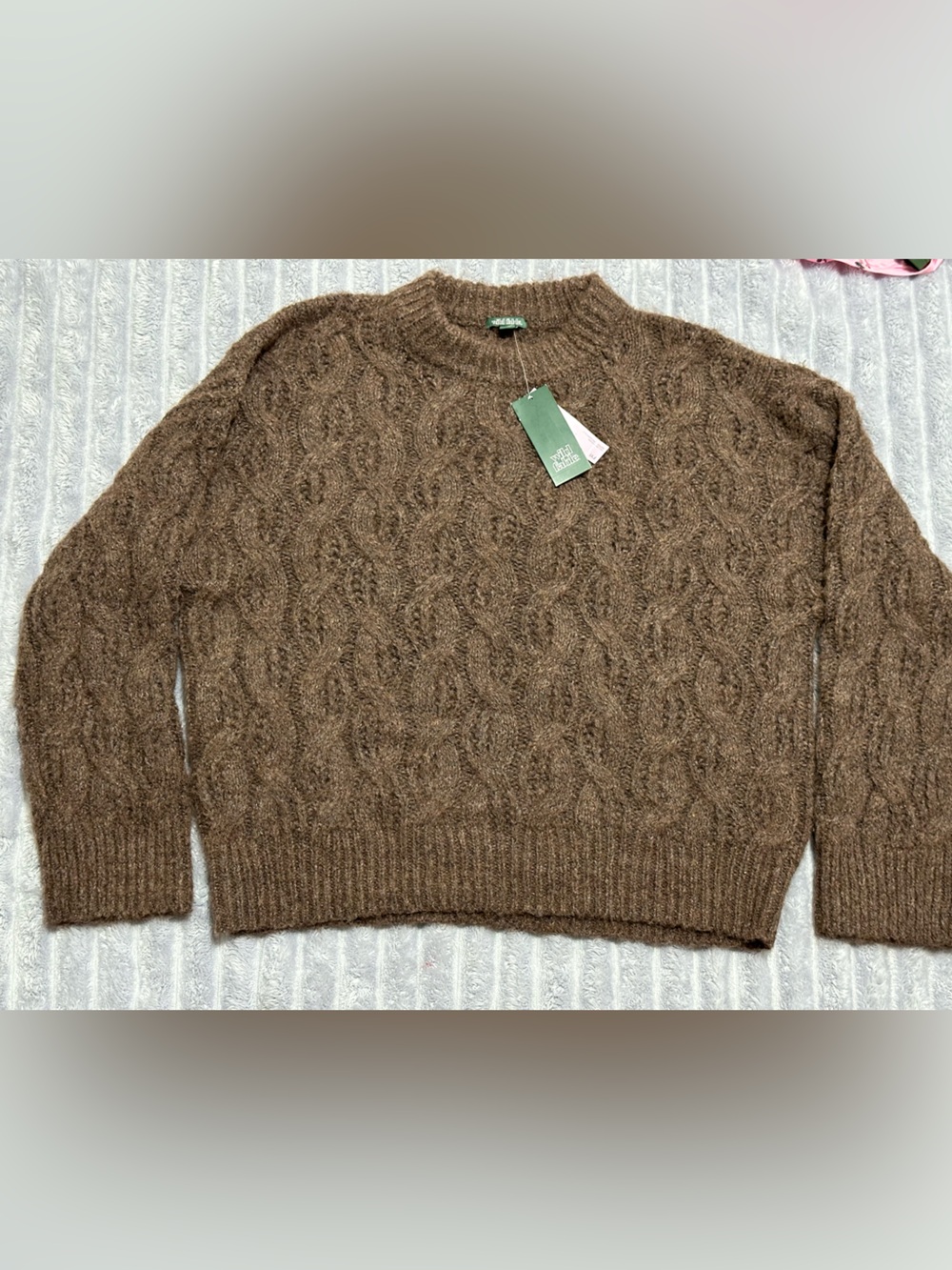 wild fable Brown Cable-Knit Crewneck Sweater